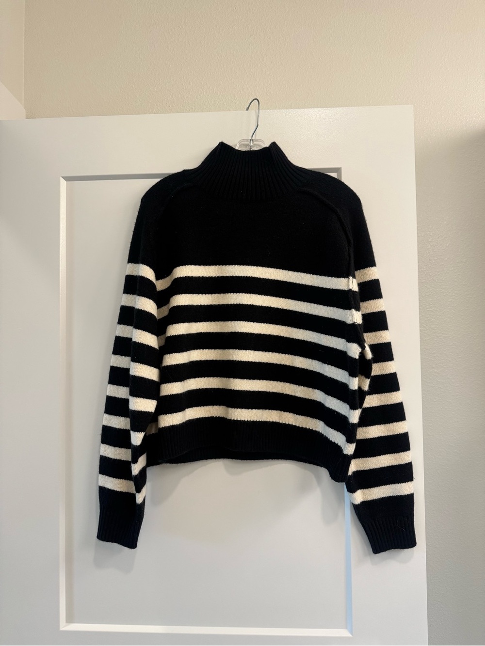H&M Black & White Striped Cowl Turtleneck Sweater